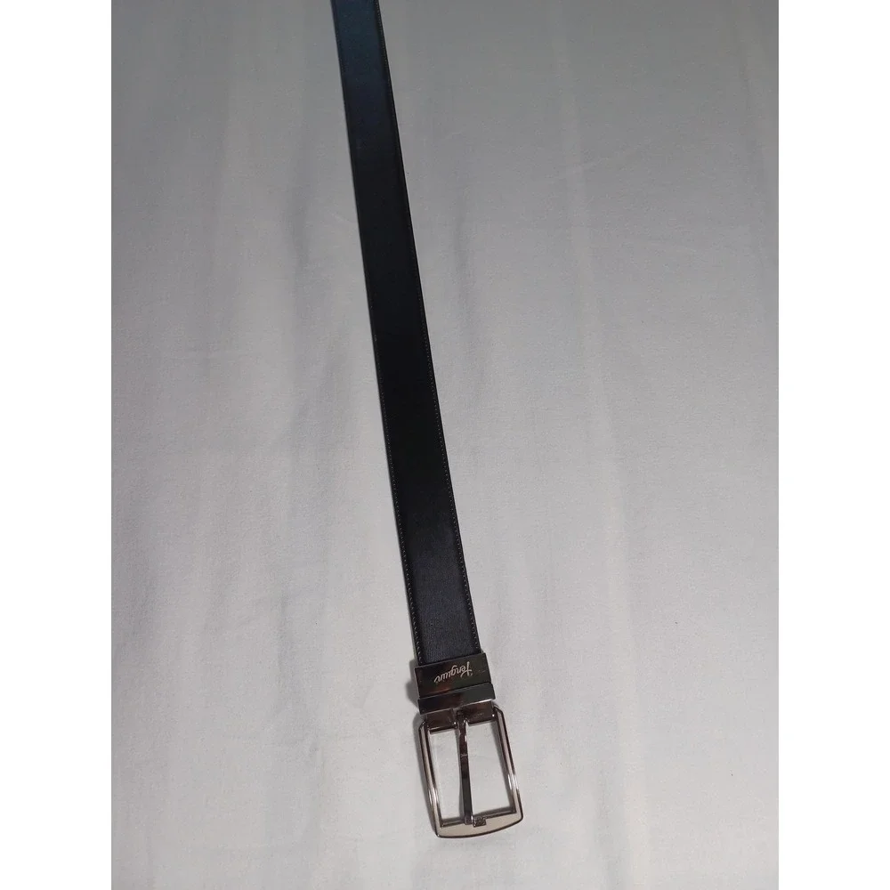 Belt Mens One Size Black Leather Dress Casual Silver Buckle‎ Classic Formal